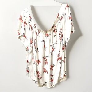 In Every Story Womens Floral Off Shoulder Peasant Blouse Gathered Tie Front 5X